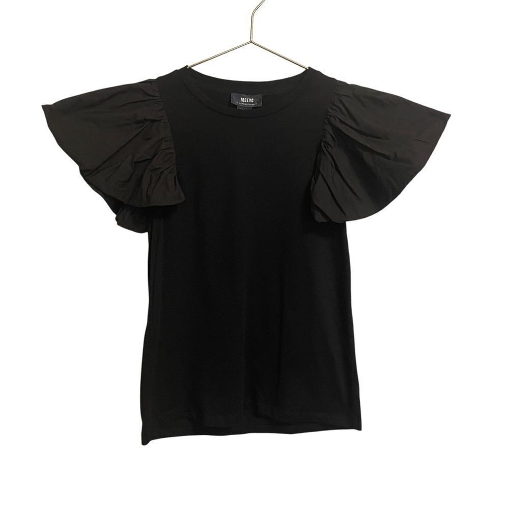 Anthropologie Maeve Black Puff Short Sleeve Tee Size XS